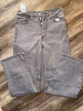 Levi's Ribcage Straight Ankle Jeans Womens 27 Washed Black High Rise Button Fly